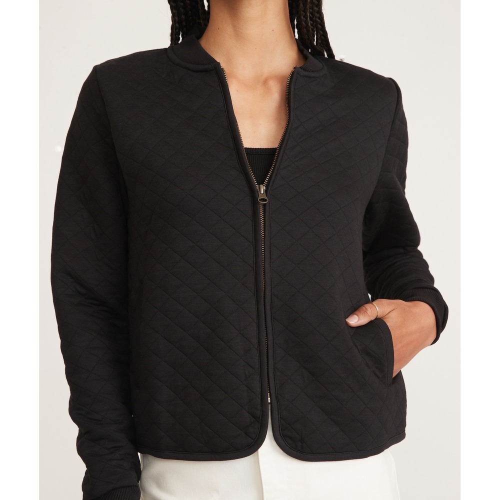 Marine Layer Black Corbet Quilted Bomber Jacket Women Quilt Zip Up Size S